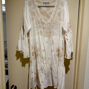 White Ruched Tiered Bell Sleeve Sundress